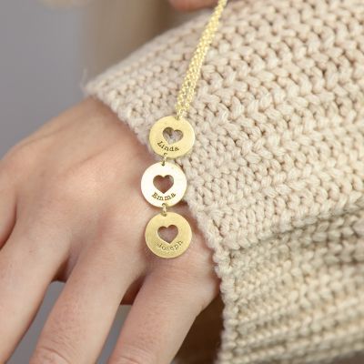 Collier Coeurs Ouverts avec Noms [Plaqué Or 18ct]