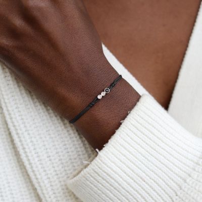 A Mother's Love Diamond Bracelet - Black String [Black & White Diamonds / 14 Karat Gold] - 1 Large Black Diamond + 5 Small White Diamonds