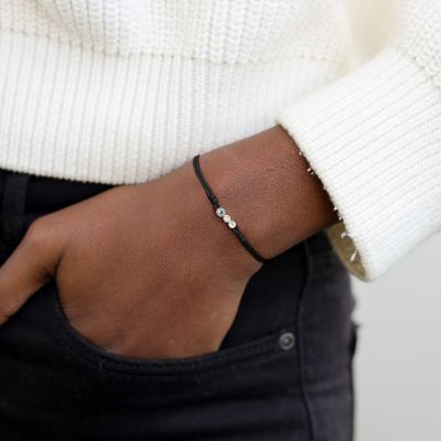 A Mother's Love Bracelet - Black String  [Topaz & White Diamonds / 14 Karat Gold] - 1 Large Topaz + 1 Small Diamond