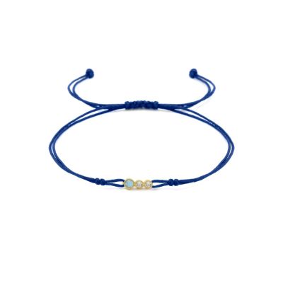 A Mother's Love Bracelet - Blue String  [Topaz & White Diamonds / 14 Karat Gold] - 1 Large Topaz + 2 Small Diamonds