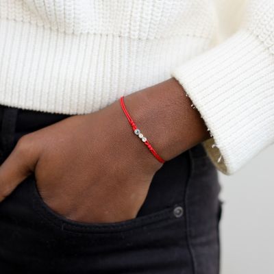 A Mother's Love Diamond Bracelet - Red String [Topaz & White Diamonds / 14 Karat Gold] - 1 Large Topaz + 1 Small Diamond
