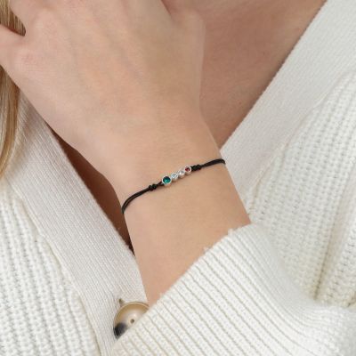 A Mother's Love Birthstone Bracelet - Black String [Sterling Silver]
