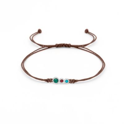 A Mother's Love Birthstone Bracelet - Brown String [Sterling Silver]