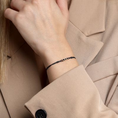 A Mother's Love Diamond Bracelet - Black String [Black Diamonds / 14 Karat Gold] - 1 Large Black Diamond + 3 Small Diamonds