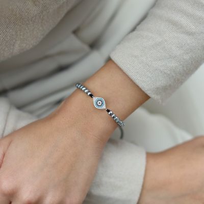 Hera Evil Eye Hematite Bracelet [Sterling Silver]