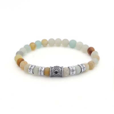 Bracelet Amazonite Prénom avec Hamsa pour Femme [Argent 925]