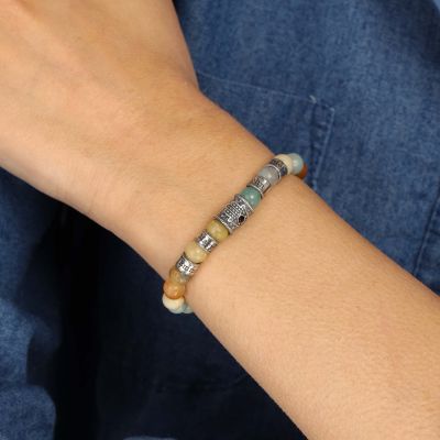 Amazoniet Hamsa Vrouwen Armband met Naam [Sterling Zilver]