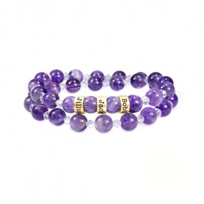 Layered Amethyst Name Bracelet [Gold Plated]