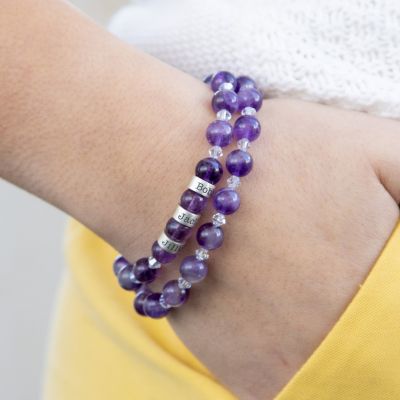 Layered Amethyst Name Bracelet [Sterling Silver]