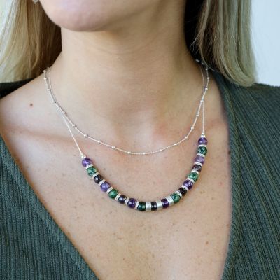 Collier Chemin Améthyste avec Noms [Argent 925]