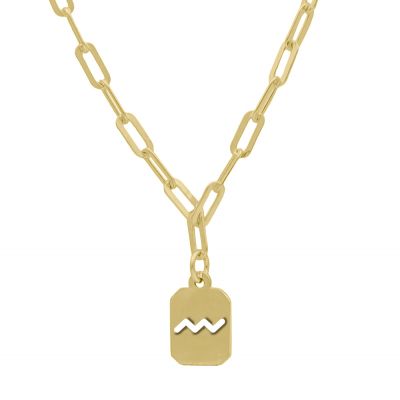 Aquarius Necklace - Zodiac Sign with Paperclip Chain [18K Gold Vermeil]