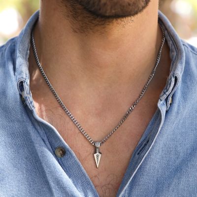 Spearhead Engraved Necklace - Sterling Silver