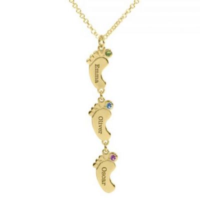 Family Path Name and Birthstone Necklace [18K Gold Plated] 