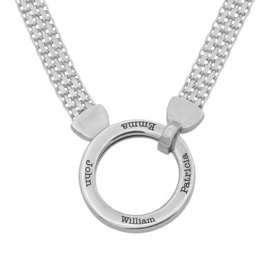 Big Family Circle Herringbone Name Necklace [Sterling Silver]