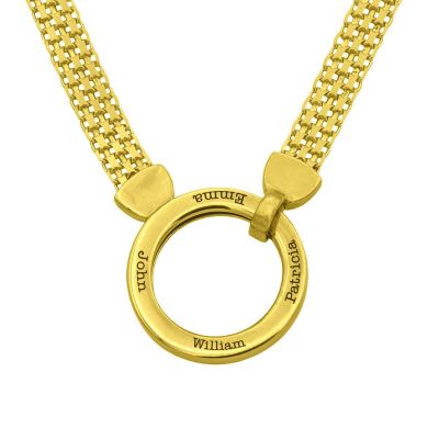 Collar Herringbone Gran Círculo Familiar con Nombre [Bañado en Oro de 18K] 