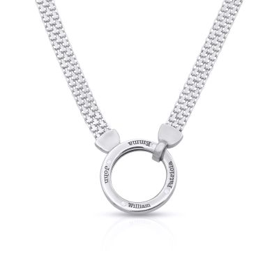 Helena Circle Milanese Chain Name Necklace with Diamonds [Sterling Silver]