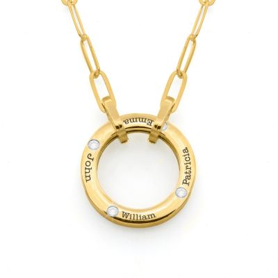 Collar Personalizado de Cadena de Eslabones Círculo Familiar Grande con Diamante [Oro Vermeil 18K]