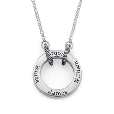 Big Family Circle Name Necklace - Rolo Chain [Sterling Silver]