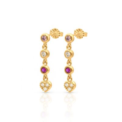 Enchanted Stars Birthstone Earrings With Heart Charm [18K Gold Plated]