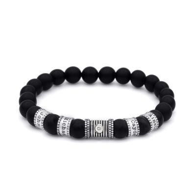 Black Onyx Women Name Bracelet With 0.10 ct Diamond [Sterling Silver]
