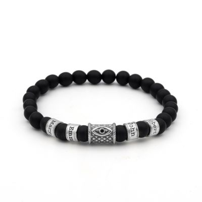 Black Onyx Evil Eye Women Name Bracelet with Black Crystal [Sterling Silver]
