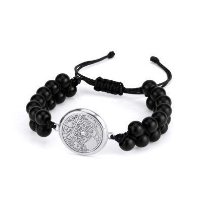 Herrenarmband aus schwarzem Onyx mit Karte und Gravur [Sterlingsilber]