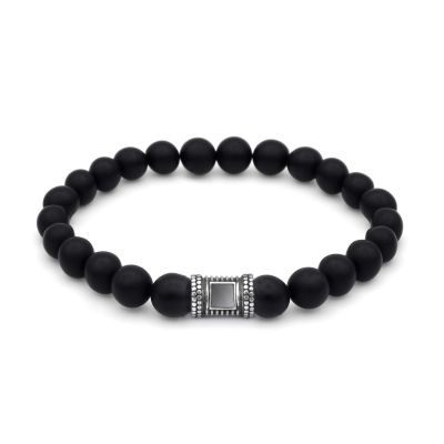 Herrenarmband aus schwarzem Onyx mit Nano-Bibel [Sterlingsilber]