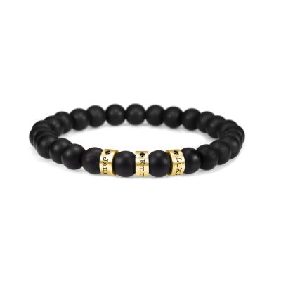 Black Onyx Men Name Bracelet with Diamonds [18K Gold Vermeil]