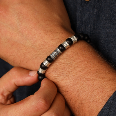 Familie Wolf Mannen Naam Armband met Zwarte Onyx Stenen