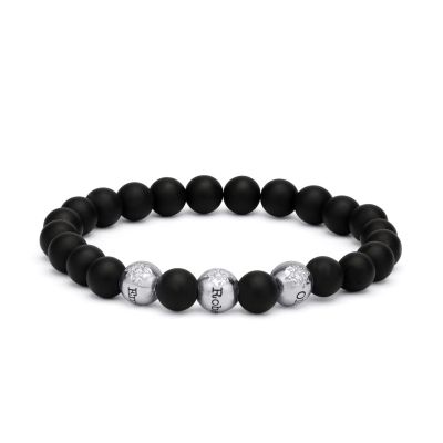 Damenarmband mit schwarzem Onyx – Namenskugeln mit Diamant [Sterlingsilber]
