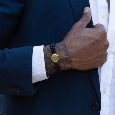 Silhouette Karte Herrenarmband aus Schwarzem Onyx [750er Gold Vermeil]
