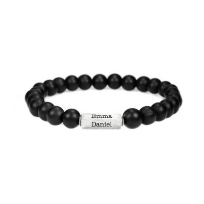 Black Onyx Bracelet For Men With 3D Bar