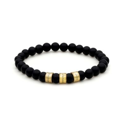 Black Onyx Men Name Bracelet [10 Karat Gold]
