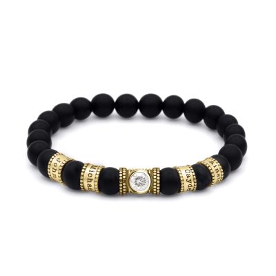 Black Onyx Women Name Bracelet with 1 ct Diamond [18K Gold Plated]
