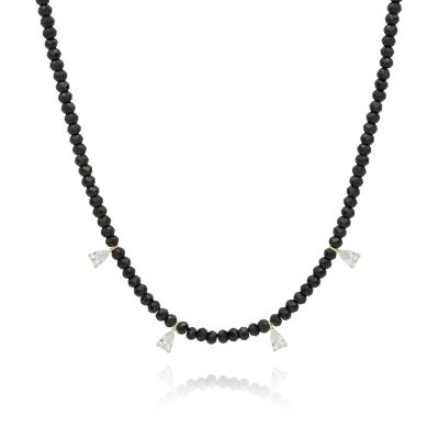 Black Spinel Necklace with Crystals