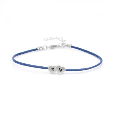 Intertwined Hearts Initials Bracelet - Blue Cord [Sterling Silver]