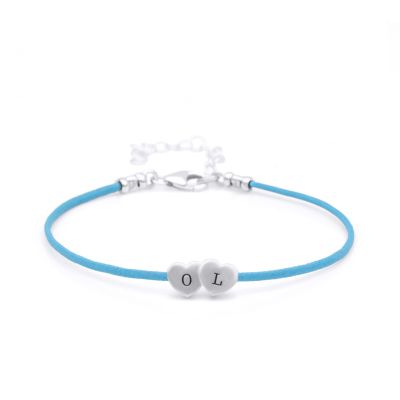 Intertwined Hearts Initials Bracelet - Turquoise Cord [Sterling Silver]