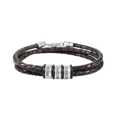 Men's Leather Bracelets - Brown bracelet with kid's names