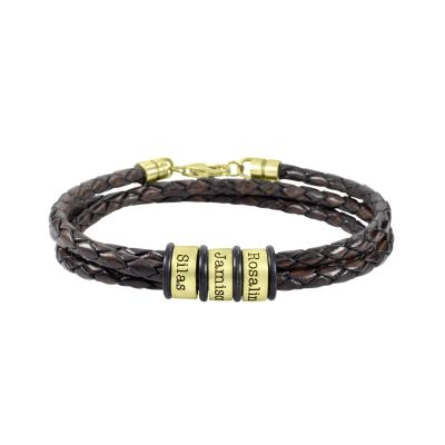 Men Brown Bracelet with Engraved Spheres [18K Gold Vermeil]