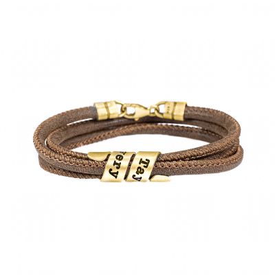Family Name Bracelet For Women - Gold Plated [Brown Suede]