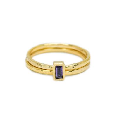 Carina Ring. Baguette Vertical Hammered [18K Gold Plated]