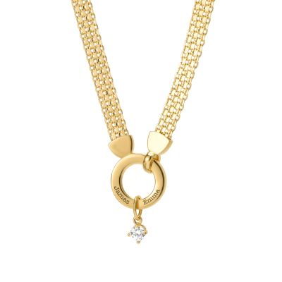 Family Circle Milanese Chain Name Necklace with 0.3ct Diamond [18K Gold Plated]