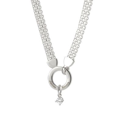 Family Circle Milanese Chain Name Necklace with 0.3ct Diamond [Sterling Silver]