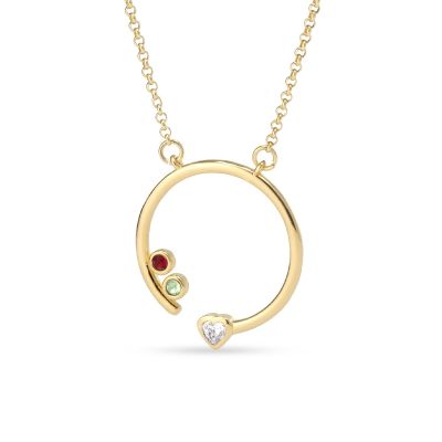 Mother's Heart Diamond Necklace with Birthstones [18K Gold Plated]