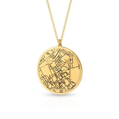 Wertvoller Ort Gravierte Karte Halskette [750er Gold Vermeil]