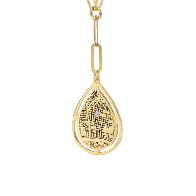 Gestylte Beliebter Ort Kette mit gravierter Karte [750er Gold Vermeil]
