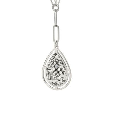 Styled Cherished Spot Engraved Map Necklace [Sterling Silver]