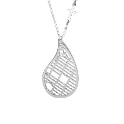 Levensdraad Kaart Ketting met Zijdelings Kruis [Sterling Zilver]