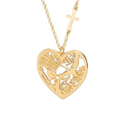 Ties of Heart Map Necklace with Sideways Cross [18K Gold Vermeil]