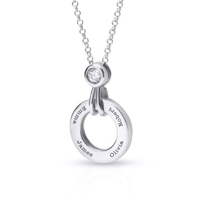 Family Circle Engraved Necklace with Diamond [Sterling Silver]
